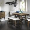 Backless Upholstered Dining Bench Mid Century Seating - Beige - Image 4
