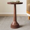 Modern Mango Wood Round End Table With Pedestal Base - Honey - Image 4