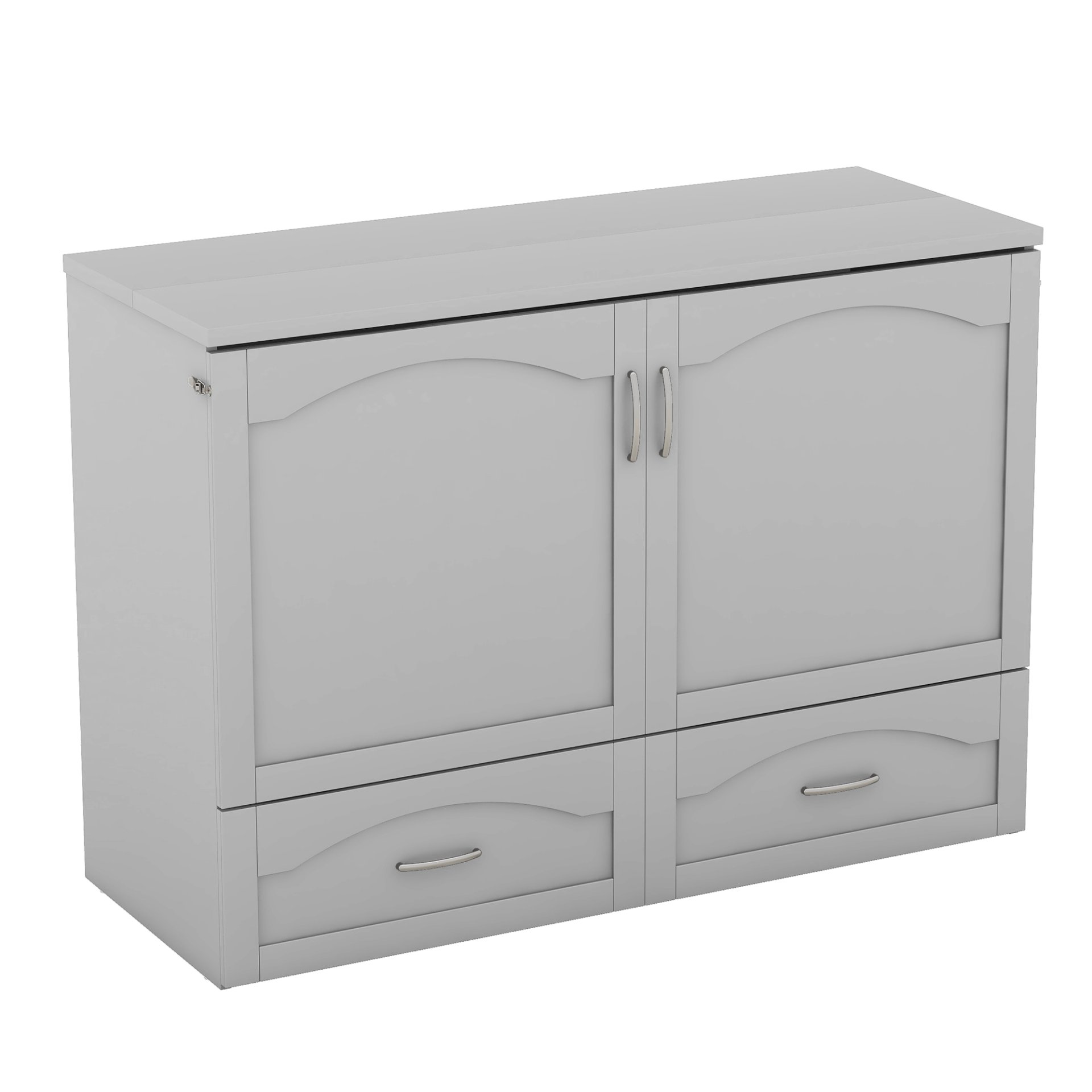 Full Size Murphy Wall Bed With Drawer And A Set Of Sockets & USB Ports, Pulley Structure Design - Gray - Image 10