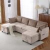 Sectional Sofa Pull Out Sofa Bed Versatile Sofa Sleeper With Large Storage Space, Two USB Ports And Two Cup Holders For Living Room - Brown - Image 13