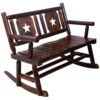 Rustic Outdoor Wood Rocking Bench Double Rocking Chair For 2 Persons With Curved Seat, Porch Rocker - Brown - Image 5