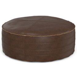 Brody - Round Coffee Table Pouf - Distressed Dark Brown