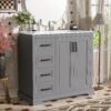 36" Bathroom Vanity With Sink, Soft Close Doors, Adjustable Shelf & 3 Drawers - Gray - Image 4