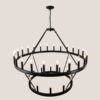 2 Tiers Wagon Wheel Chandelier Wooden Farmhouse 36 Light (24 / 12) Or (12 / 24) Metal Chandeliers 2 Story Light Fixtures Industrial For High Ceiling Living Dining Room Foyer, Adjustable Height - Black - Image 17
