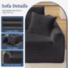 Full Compression Chaise Lounge Set Modular Corduroy Sectional With Arched Armrests Non Slip Base Includes 3 Back Cushions & 2 Throw Pillows - Dark Gray - Image 6