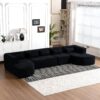 Upholstered Sofa Free Combined Sofa Couch With 2 Chaise Lounge And 5 Back Pillows For Living Room - Black - Image 19