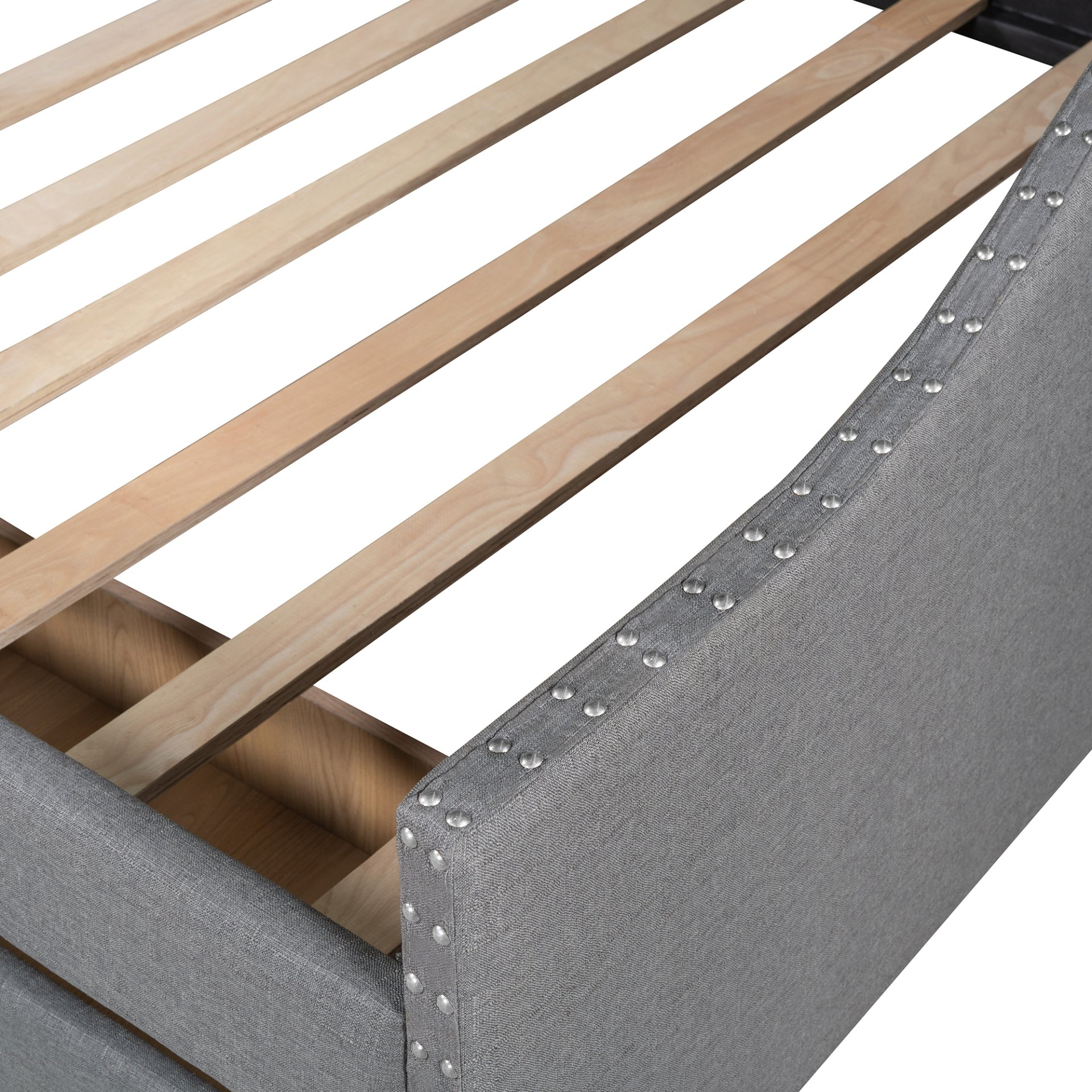 Full Size Upholstered Daybed With Two Drawers, Slat Support - Gray - Image 12