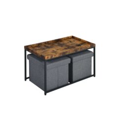Monty - Wood Grain 3 Piece Coffee Table Set With Raised Edges (Set of 3) - Weathered Oak