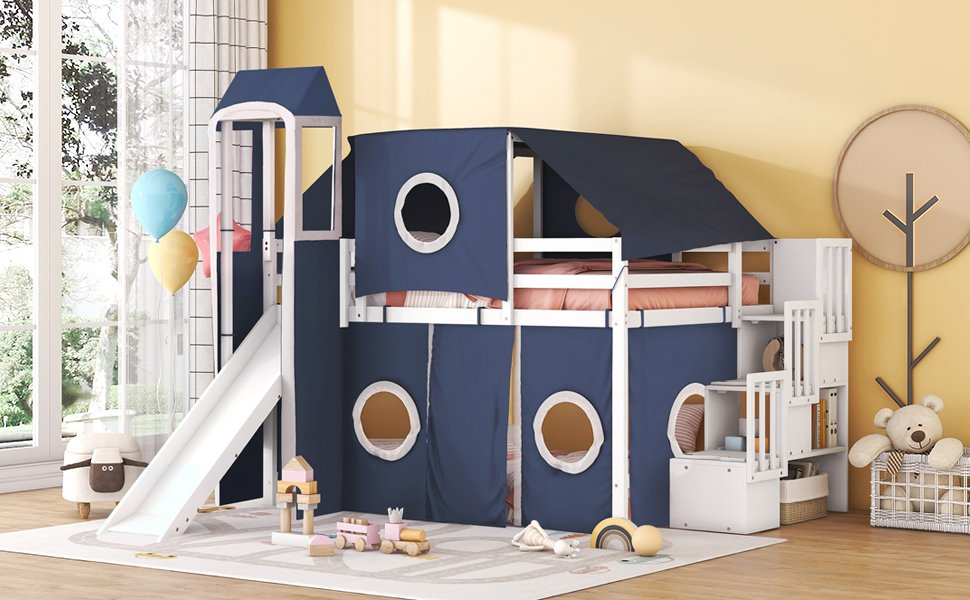 Full Size Loft Bed With Tent And Tower - Blue - Image 19