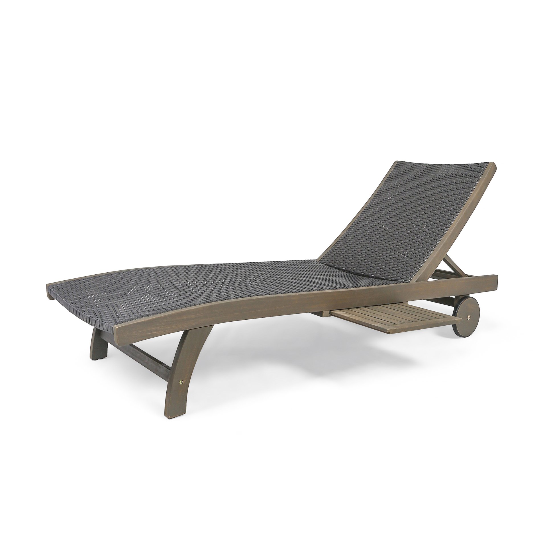 Outdoor Chaise Lounge With Pull Out Tray And Wicker Seat - Gray - Image 7