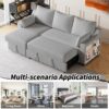 Pull Out Sleeper Sofa L-Shaped Couch Convertible Sofa Bed With Storage Chaise, Storage Racks And USB Ports - Light Gray - Image 9