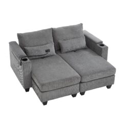 Convertible Chaise Lounge Loveseat Sofa Bed With USB Ports, Cup Holders, Phone Holder, Ample Storage - Gray