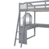 Full Loft Bed With U Shaped Desk, Storage Compartments And Tri Fold Mirror - Gray - Image 9