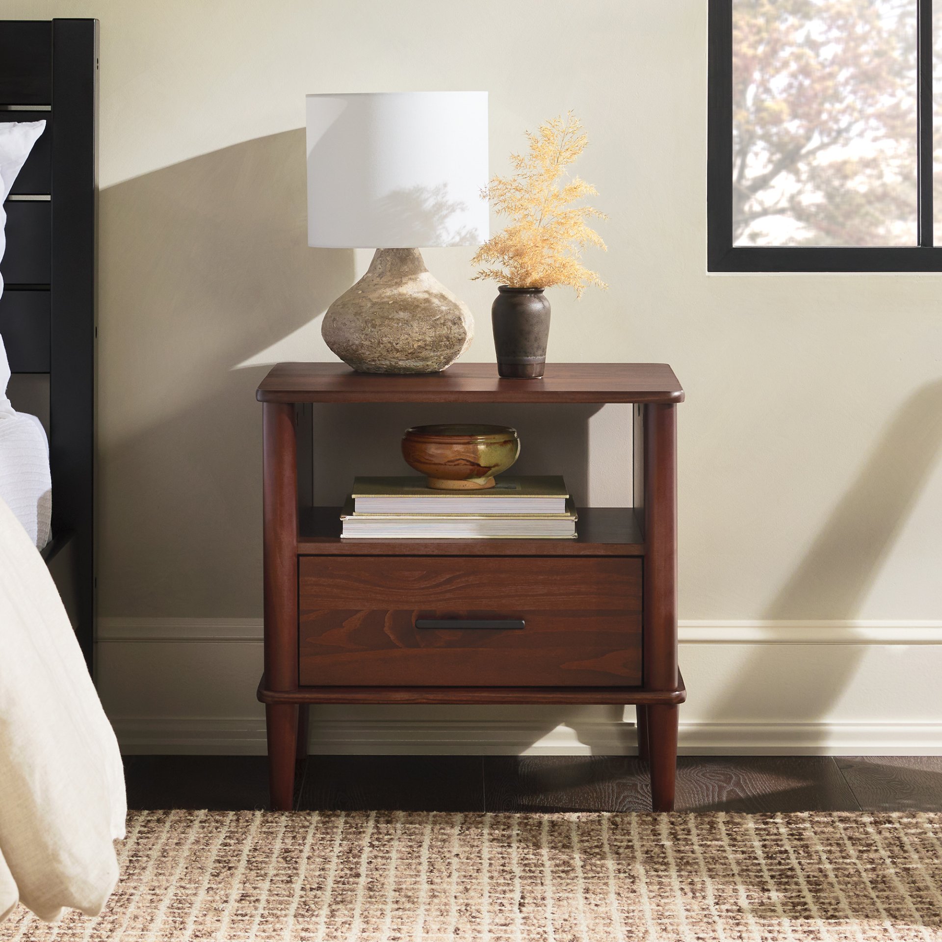 Transitional Solid Wood Spindle Nightstand - Walnut - Image 5