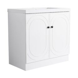 Modern Bathroom Vanity With Resin Sink & Soft Close Cabinet Doors, Durable - White
