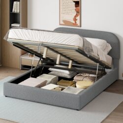 Queen Size Upholstered Platform Bed With Hydraulic Storage System - Gray