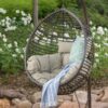 Hanging Basket Chair With Metal Frame And Seat Cushion - Khaki - Image 7