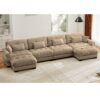 Modern Velvet U Shaped Sectional Sofa Cloud Couch With Movable Ottomans And Bolstered Armrests - Camel - Image 6