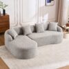 Compression Sofa: Combining Chaise Longue With 3 Seater, Wood Grain Chenille Fabric, Full Sponge Compression Sofa, Combined Sofa With 4 Pillows For Living / Home Furniture / Apartment - Gray - Image 5