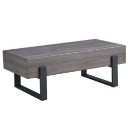 Rustic Wood Grain Coffee Table With Black Metal Legs Elegant Natural Wood Tones - Gray