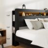 Platform Queen Bed Frame With Storage, LED Light Headboard, USB Ports, Noise Free - Black - Image 4