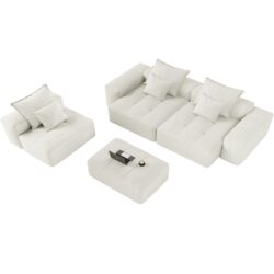 Modern Oversized Modular Sectional Sofa, Sparkling Fabric Soft Cushion Sofa With 6 Pillows, 6 Pieces Diy Combination Tufted Sofa, No Assembly Required - Beige