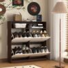 Modern Freestanding Shoe Storage Cabinet With 4 Flip Drawers - Walnut - Image 13
