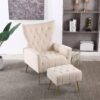 Modern Accent Chair With Ottoman, Comfy Armchair For Living Room, Bedroom, Apartment, Office - Beige - Image 4