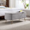 Storage Ottoman Bench For End Of Bed Gold Legs, Modern Gray Faux Fur Entryway Bench Upholstered Padded With Storage For Living Room Bedroom - Gray - Image 5