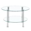 Contemporary Minimalist Double Layer Tempered Glass Coffee Table With Plated Legs - Silver / Transparent - Image 9