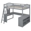 Full Loft Bed With U Shaped Desk, Storage Compartments And Tri Fold Mirror - Gray - Image 6