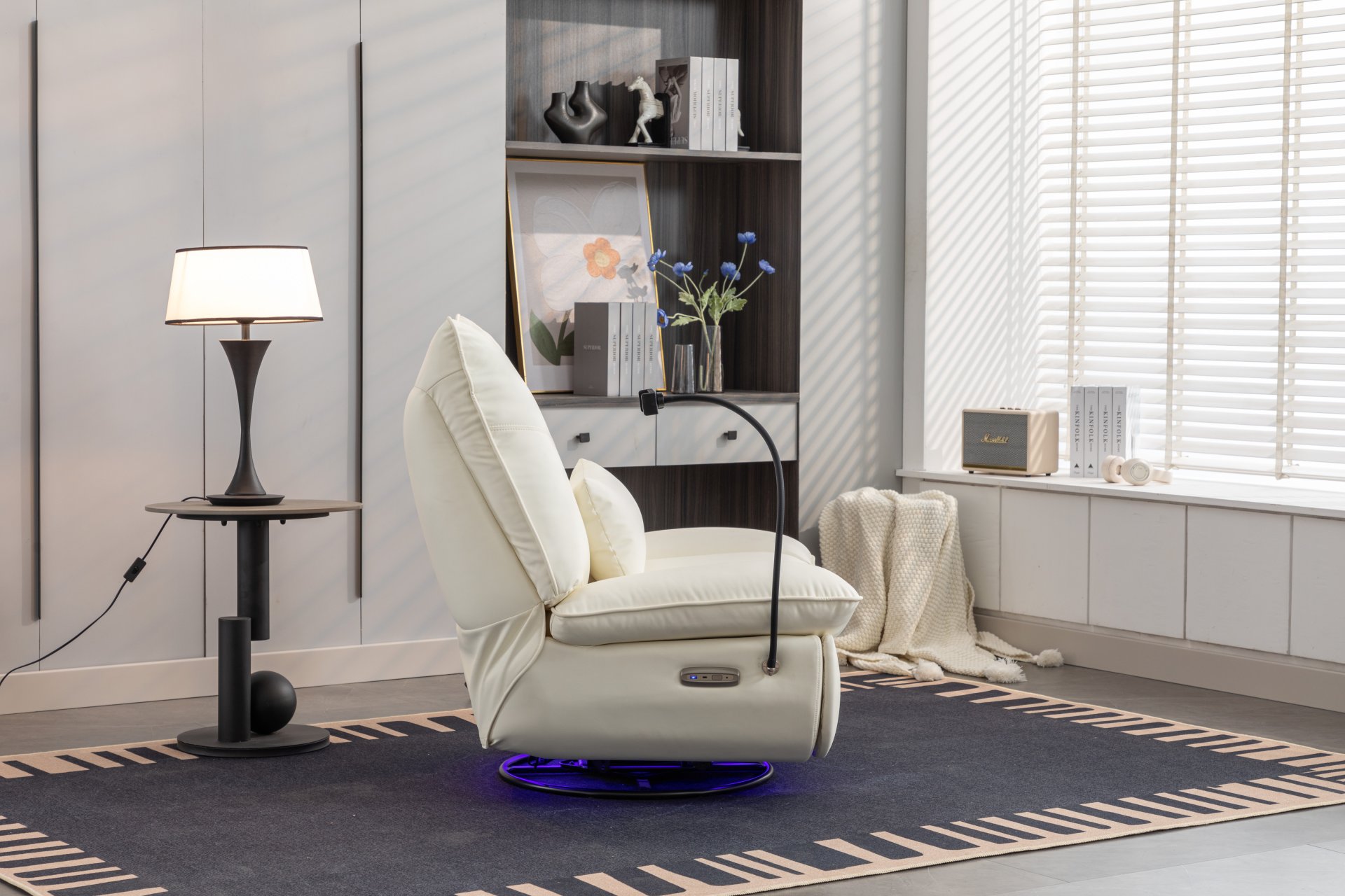 270 Swivel Glider Recliner Chair, Power Recliner Rocking Chair, USB Port Charge For Nursery Chair With Atmosphere Lamp For Living Room Bedroom Apartment - White - Image 7