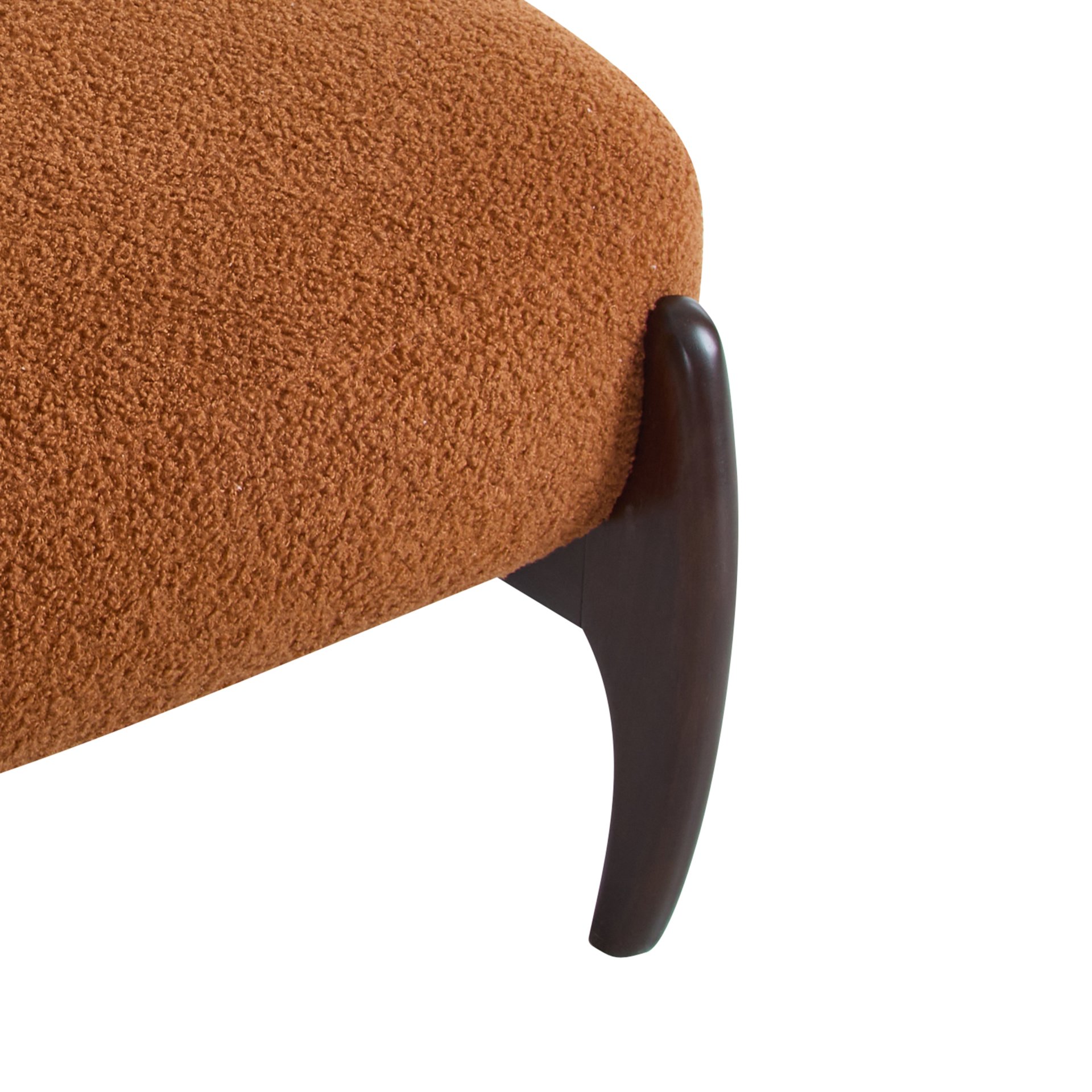 Modern Boucle Lounge Chair With Solid Wood Frame - Orange - Image 12