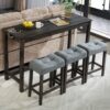 4 Piece Bar Table Set With Power Outlet, Bar Table Set With Chairs, Sofa Bar Table With Stools, Behind Couch Table With 3 Padded Stools, For Living Room, Dining Room - Dark Gray - Image 2