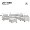 Sectional With Acrylic Table Top U Shaped Couch Set With 2 Consoles USB Charger, Storage Drawers And Pockets Movable Ottoman Tufted Sofa - Light Gray - Image 16