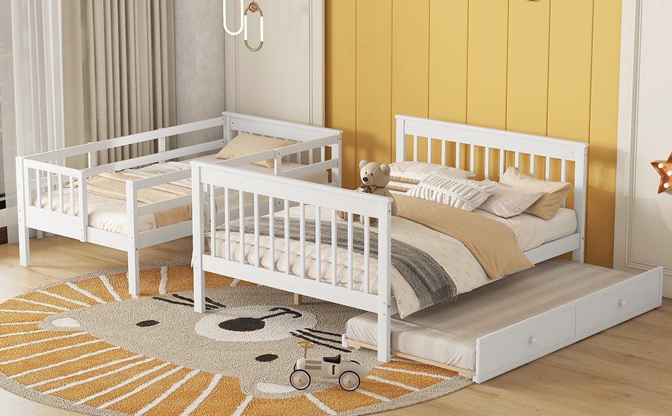 Twin Over Full Bunk Bed With Twin Size Trundle, Storage And Guard Rail For Bedroom - White - Image 22