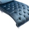 Velvet Chaise Lounge Chair With Pillow, Button Tufted Upholstered - Light Blue - Image 16