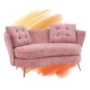 Polyester Fiber Loveseat Sofa Chair Upholstered Couch With Golden Metal Legs Club 2 Seat Sofa For Living Reading Room Bedroom Apartment Small Space Dorm - Pink - Image 2