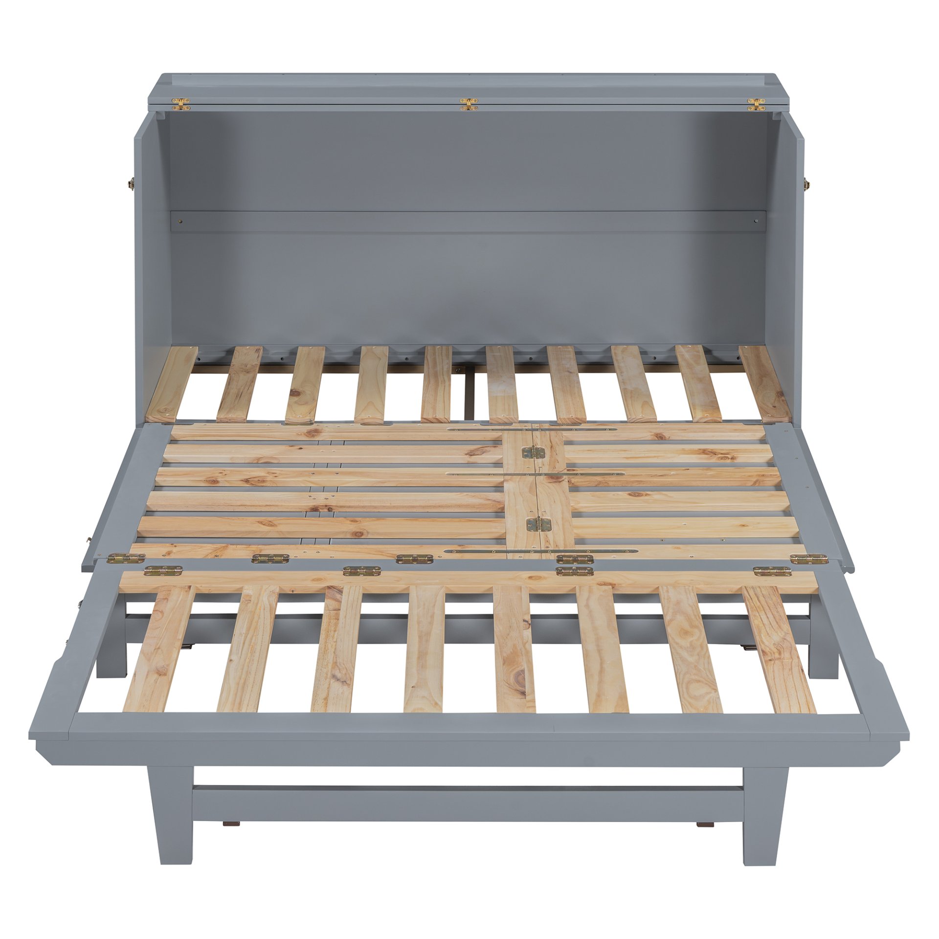 Queen Murphy Bed With Frosted Glass Doors Design, Fake Drawers, Metal Legs - Gray - Image 8