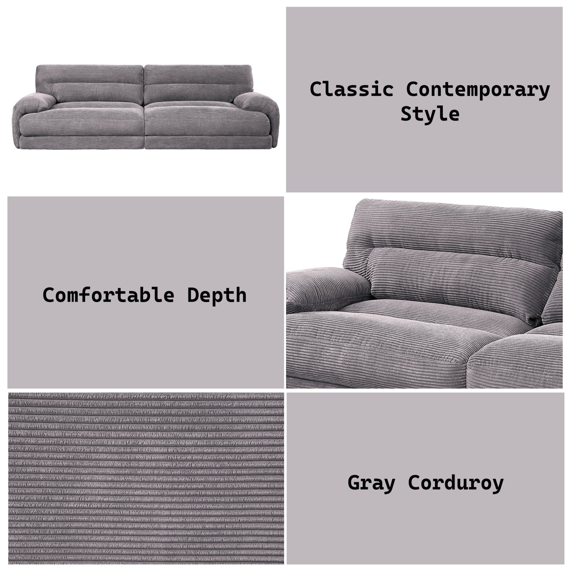 Cadenza - Corduroy Sofa - Gray - Image 2
