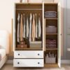 3 Doors Rattan Wardrobe Storage For Bedroom, With 2 Drawers - White / Nature - Image 11