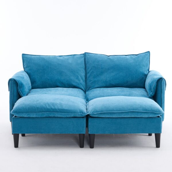 Convertible Combination Sofa, Sofa U Shaped, Sofa With Footstools With Storage Sofa For Living Room, Living Room 2 Seater Combination Sofa - Blue
