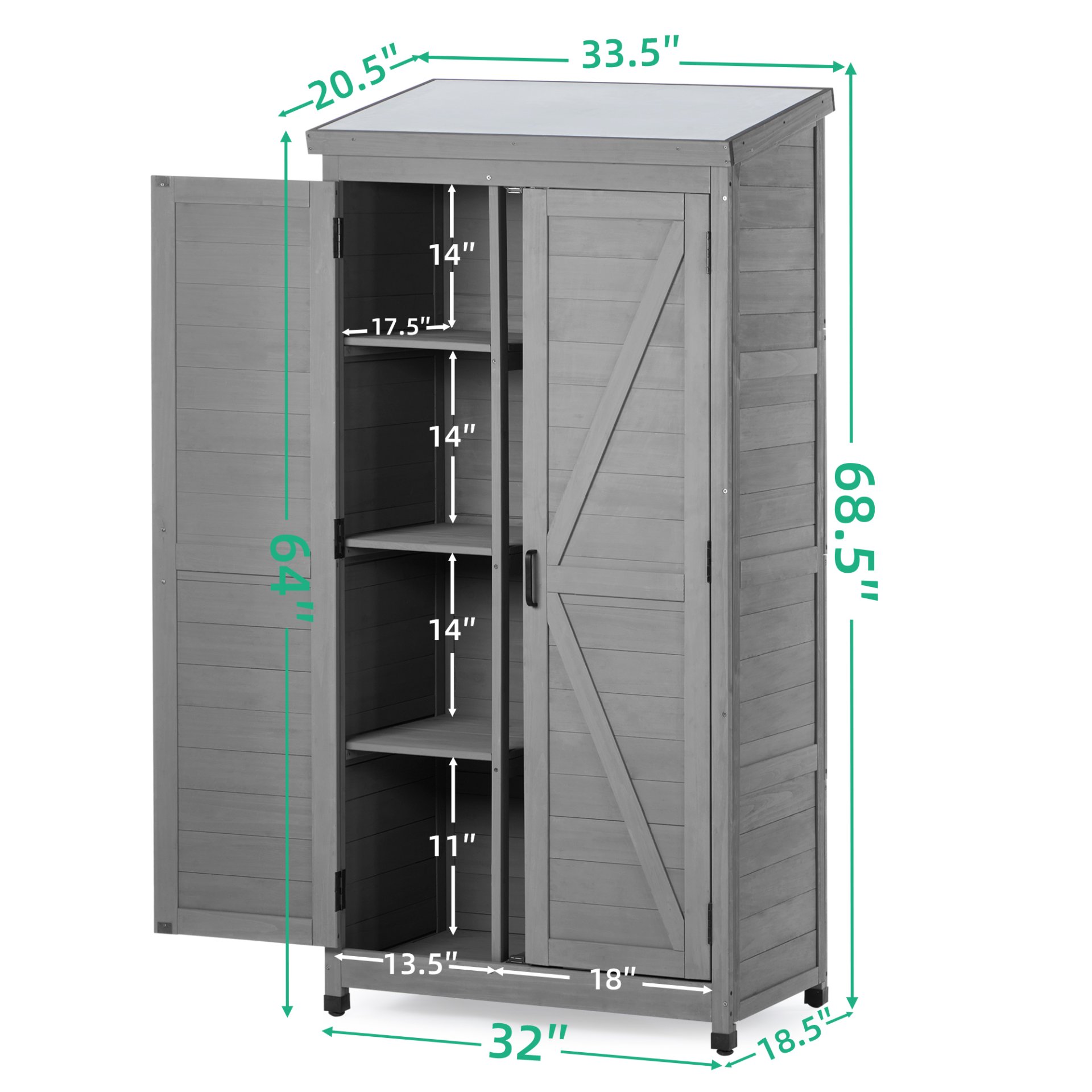 Wood Outdoor Storage Cabinet With Metal Top Garden Shed For Yard And Patio - Gray - Image 3
