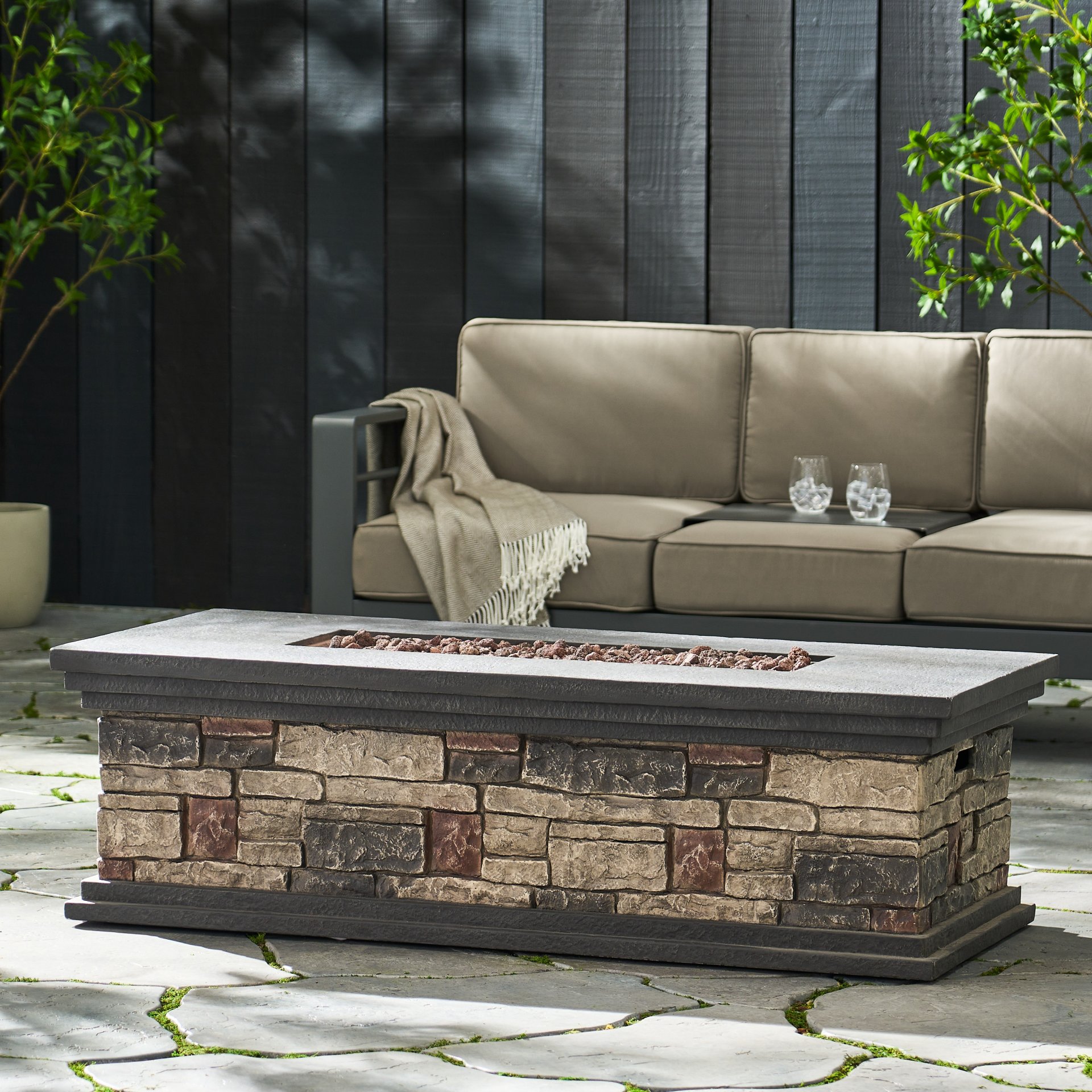 Contemporary Rectangle Fire Pit 50, 000 Btu Magnesium Oxide - Stone Gray - Image 6