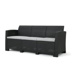 Outdoor 3 Seater Rattan Sofa With Water Resistant Cushions - Gray