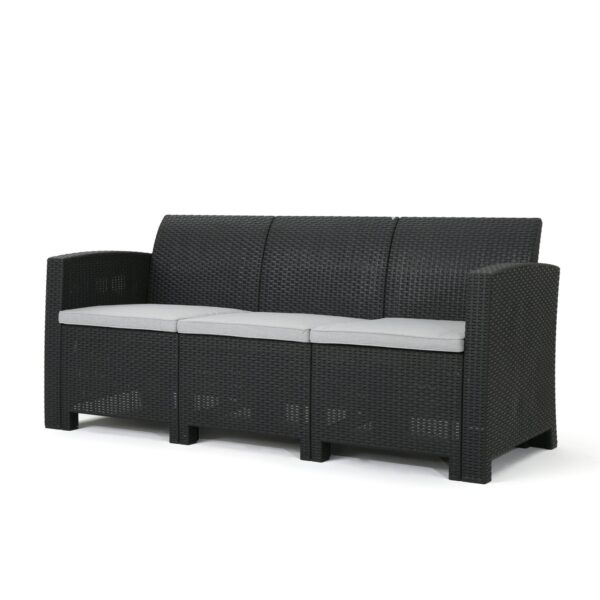 Outdoor 3 Seater Rattan Sofa With Water Resistant Cushions - Gray