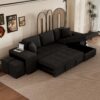 Modern L-Shape 3 Seat Reversible Sectional Couch, Pull Out Sleeper Sofa With Storage Chaise And 2 Stools For Living Room Furniture Set - Charcoal Gray - Image 4