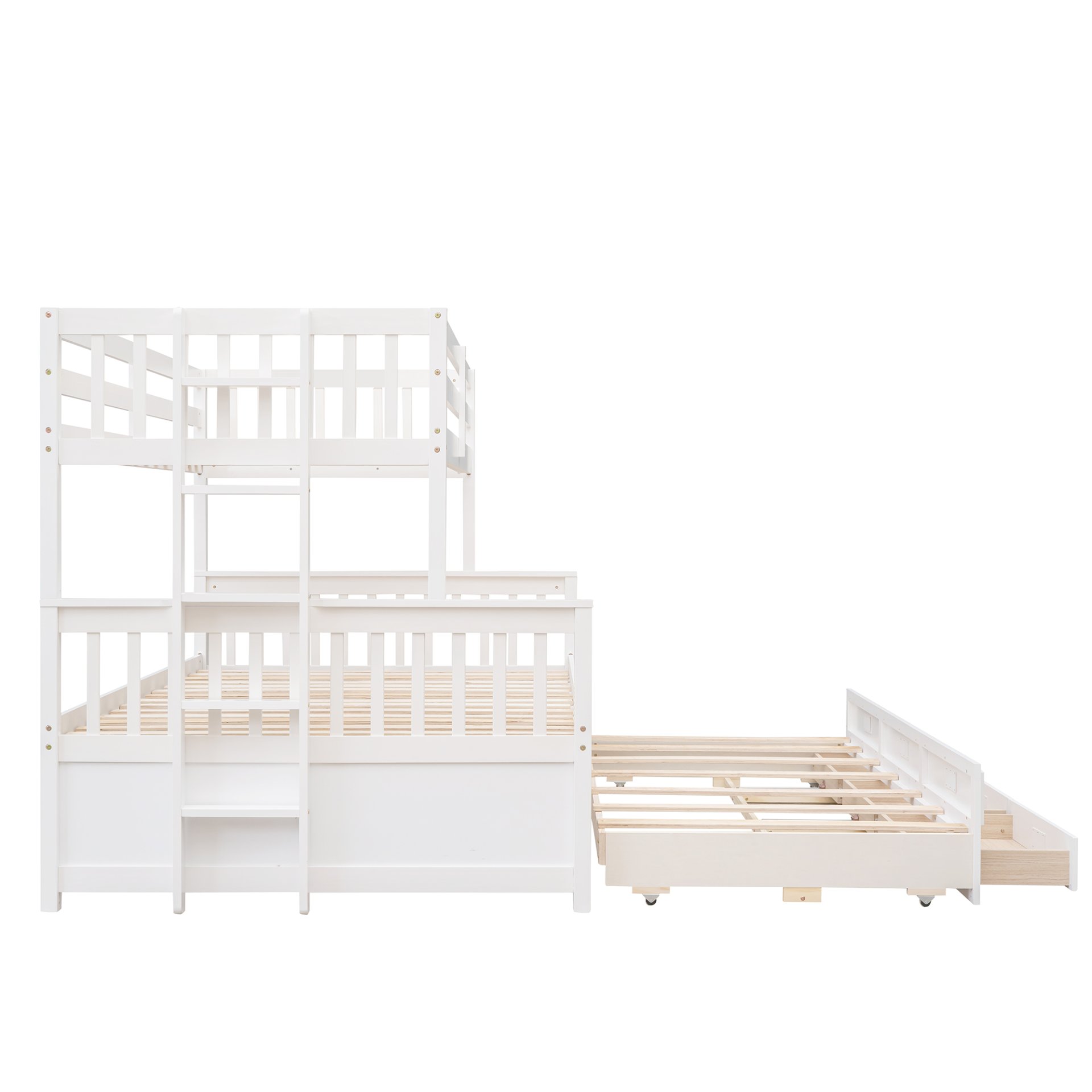 Twin Over Full Bunk Bed With Twin Size Trundle, With Drawers For Bedroom - White - Image 10