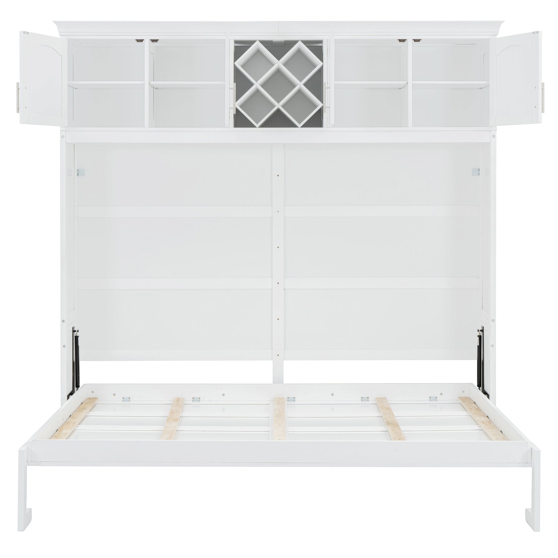 Queen Size Murphy Wall Bed With Top Cabinets & Wine Rack - White - Image 20