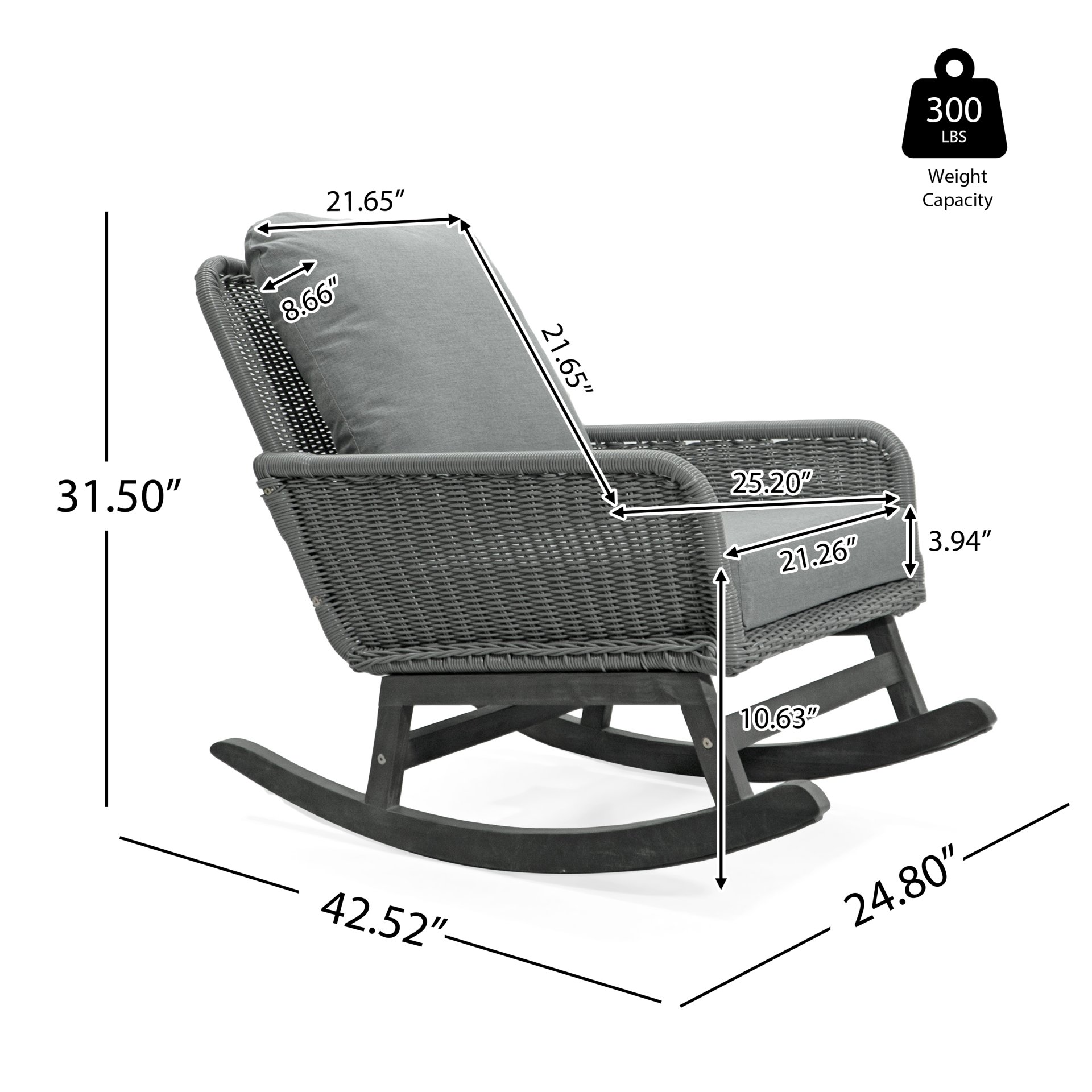 Contemporary Minimalist Wicker Rocking Chair & Soft Polyester Cushions And Durable Wooden Frame (Set of 2) - Gray - Image 3